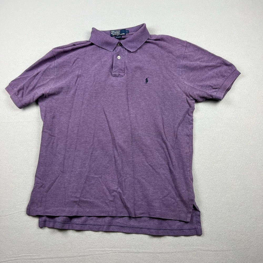 Vintage Polo Ralph Lauren Men Large Purple Solid Pique Polo Shirt Pony Logo Y2K